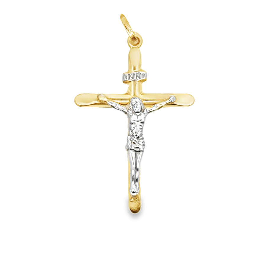 14kt Two-Tone Gold Italian Made Crucifix Pendant (2.18g)