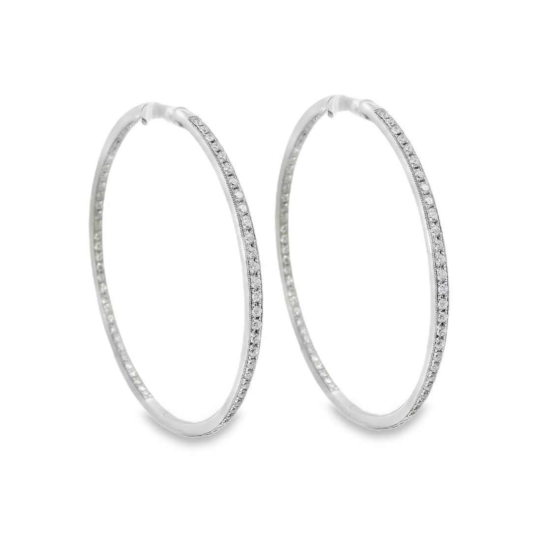 18kt White Gold Natural Diamonds Large Hoop Earrings (1.9ct)