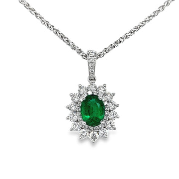 18kt White Gold Natural Emerald And Natural Diamonds Pendant (2.1ct)