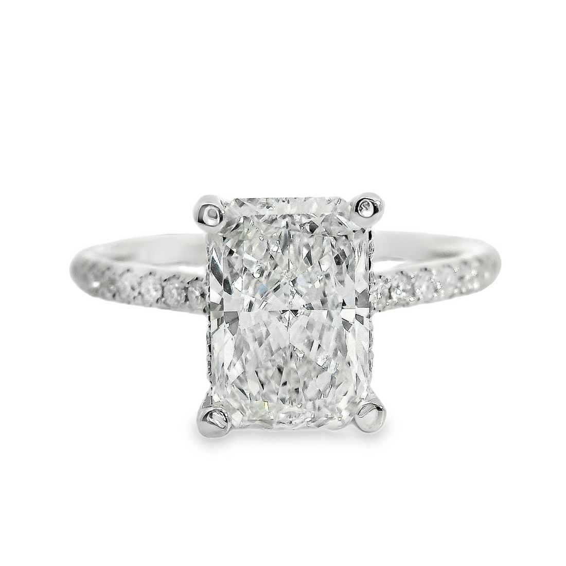 18kt White Lab-Grown Radiant and Natural Round Diamonds Hidden Halo Engagement Ring (2.34ct)