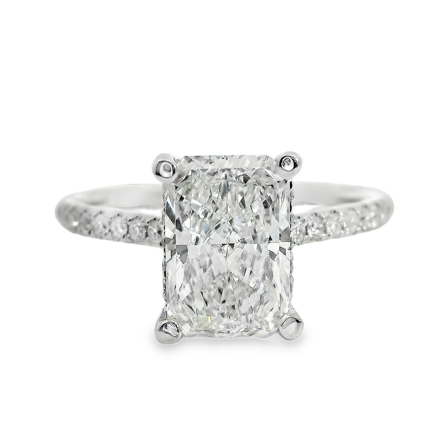 18kt White Lab-Grown Radiant and Natural Round Diamonds Hidden Halo Engagement Ring (2.34ct)