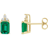 14kt Yellow Gold Lab-Grown Emerald and Natural Round Diamond Earrings (2.10ct)