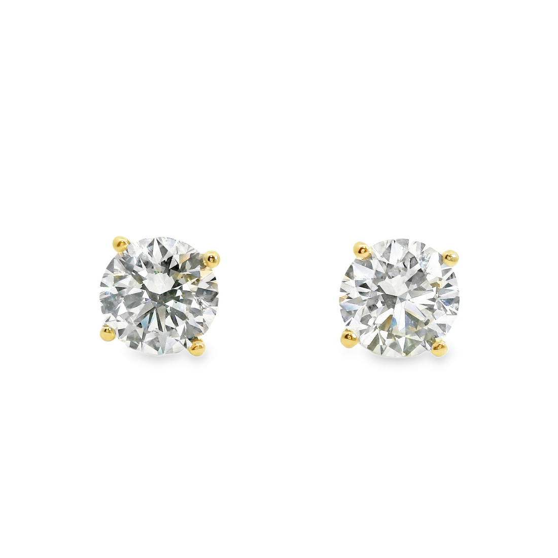 14kt Yellow Gold Lab-Grown Round Diamond Four-Prong Martini Stud Earrings (3.01ct)