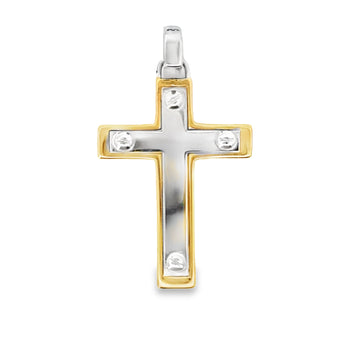 18K Two-Tone Gold Italian Made Cross Pendant (2.6g)