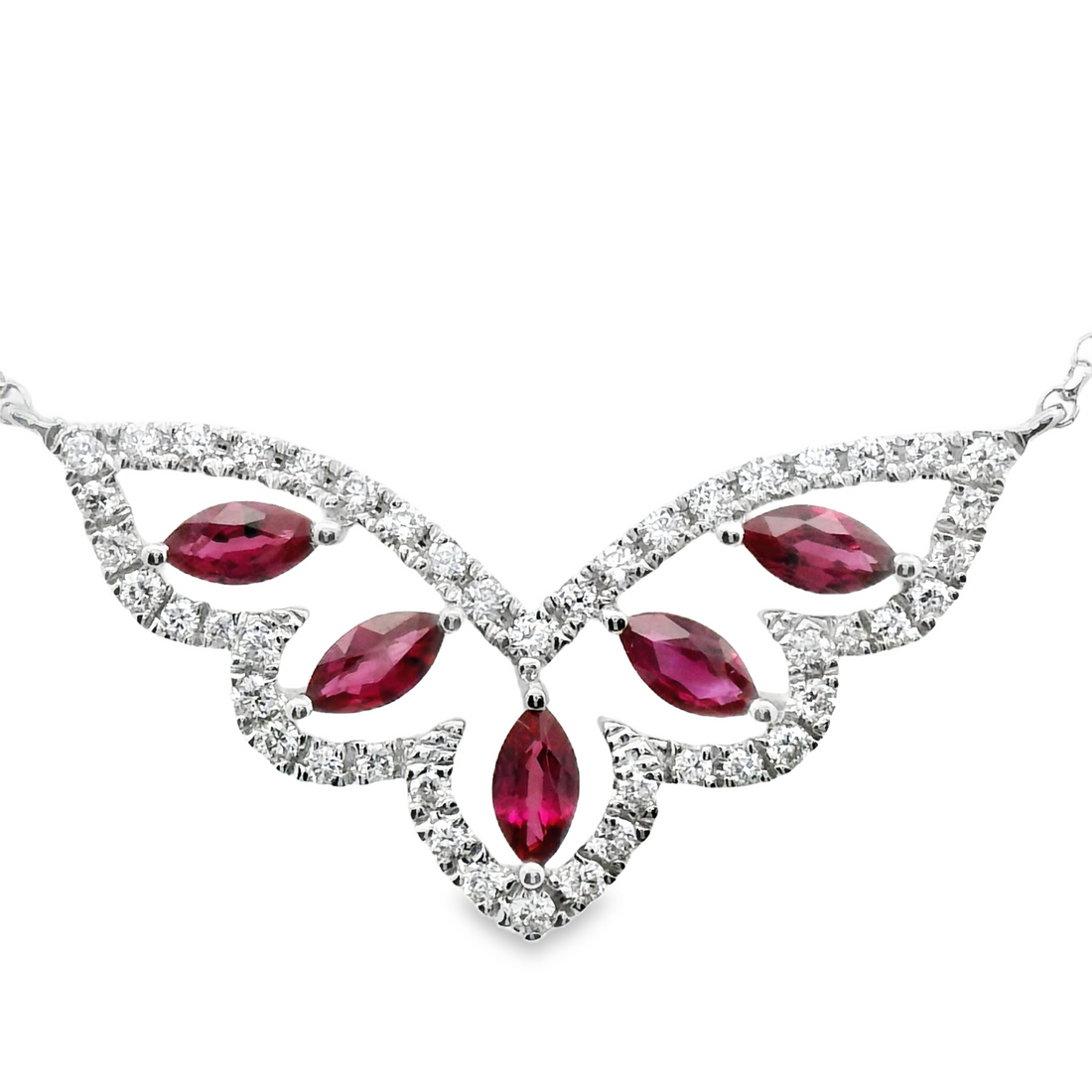 18kt White Gold Natural Marquis Rubies And Natural Diamonds Pendant (0.65ct)