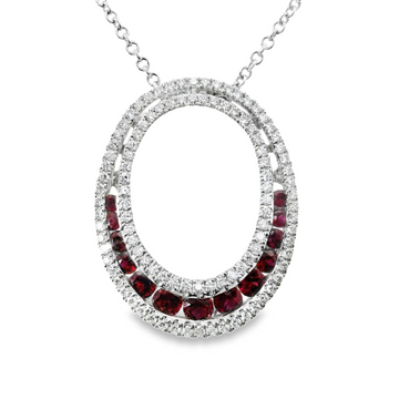 18kt Natural Round Rubies and Natural Diamonds Oval Pendant (.98ct)