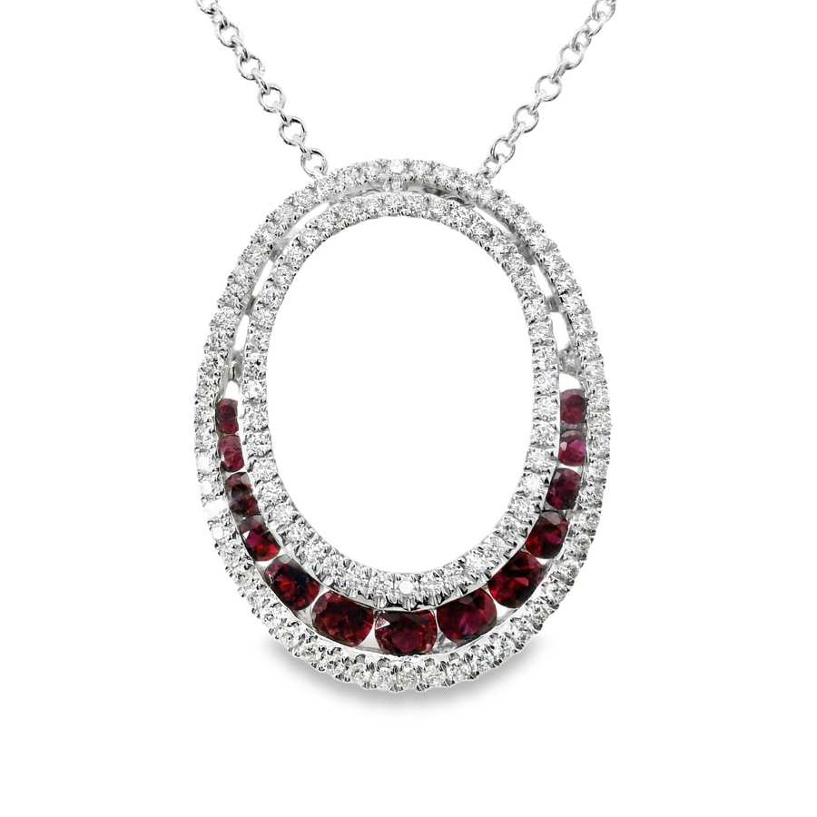 18kt Natural Round Rubies and Natural Diamonds Oval Pendant (.98ct)