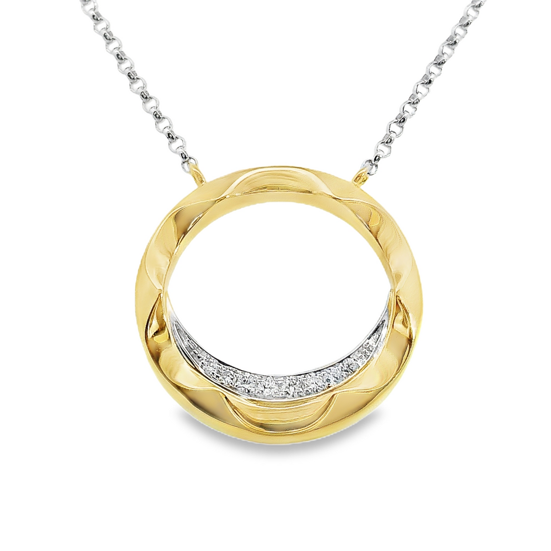 18kt Two-Tone Gold Natural Round Diamond Pendant (.04ct)