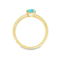 18kt Yellow Gold Round Natural Diamonds and Pear Natural Turquoise Ring (0.3ct)