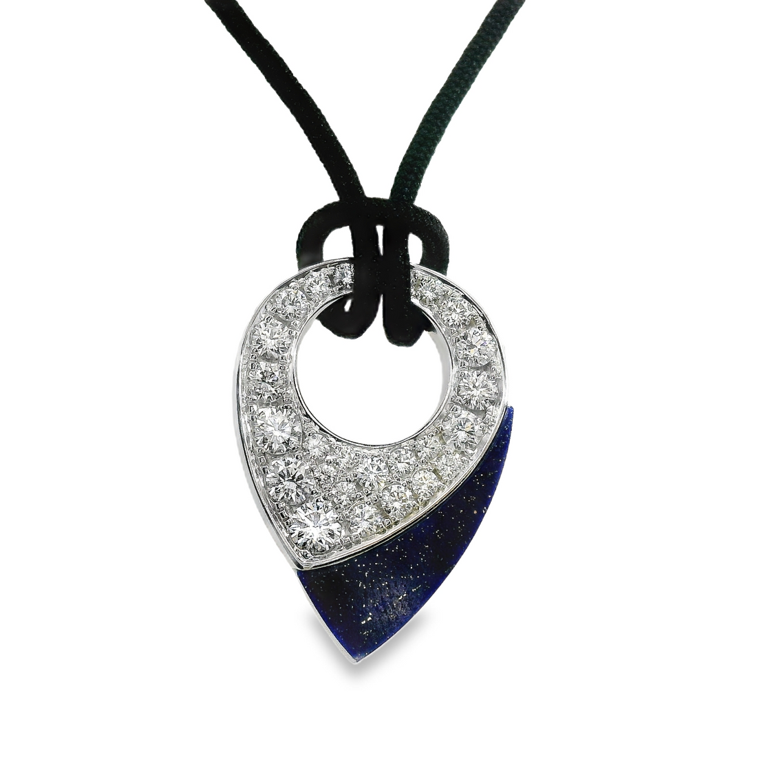 18kt White Gold Natural Lapis and Natural Round Diamond Pendant (3.02ct)