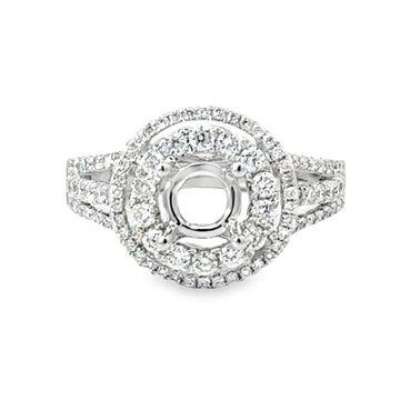 18kt White Gold Double Halo Natural Diamonds Semi-Mount Ring (0.83ct)