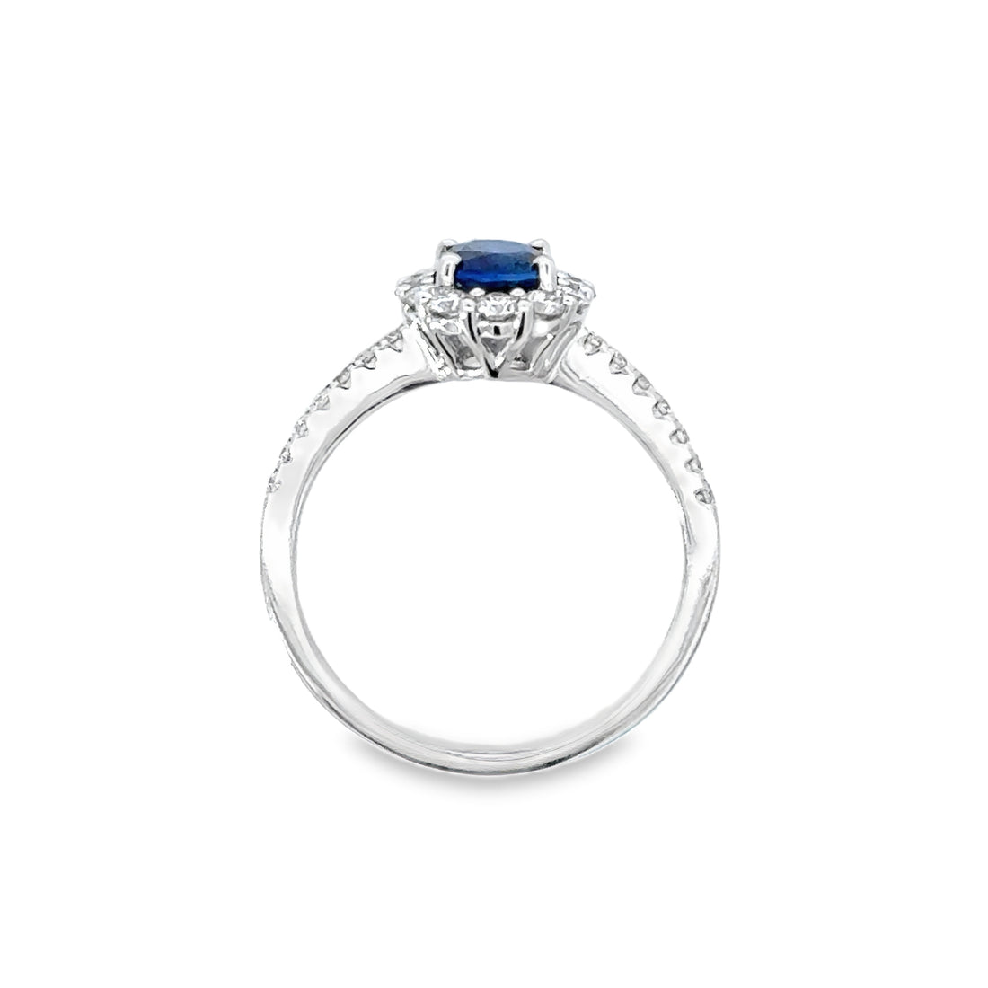 18kt White Gold Oval Natural Sapphire and Round Natural Diamond Halo Ring (1.47ct)