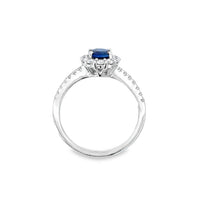 18kt White Gold Oval Natural Sapphire and Round Natural Diamond Halo Ring (1.47ct)