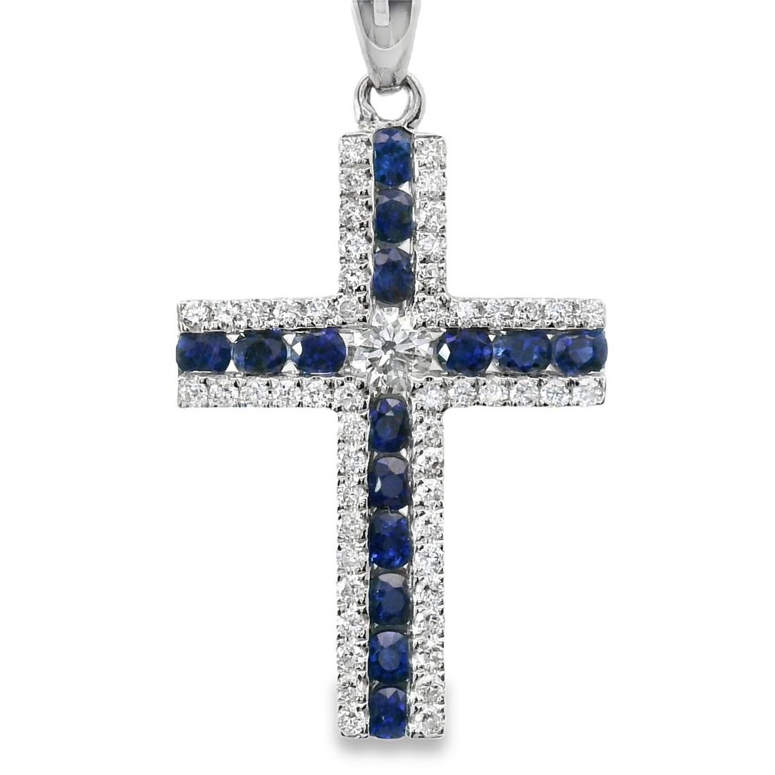 18kt White Gold Natural Diamonds And Natural Sapphires Pendant (0.65ct)