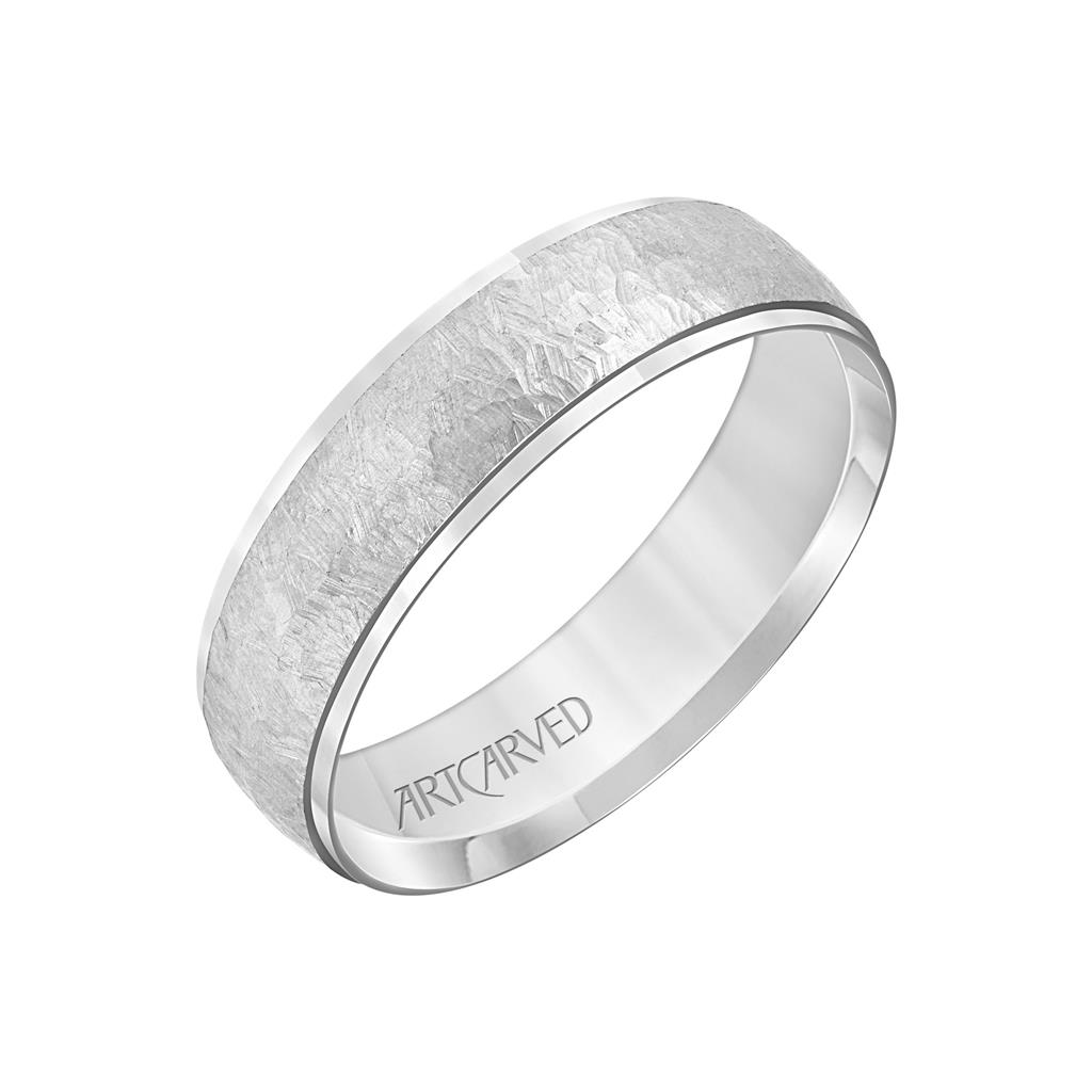 Artcarved 14kt White Gold 6mm Engraved Finish Comfort Fit Wedding Band
