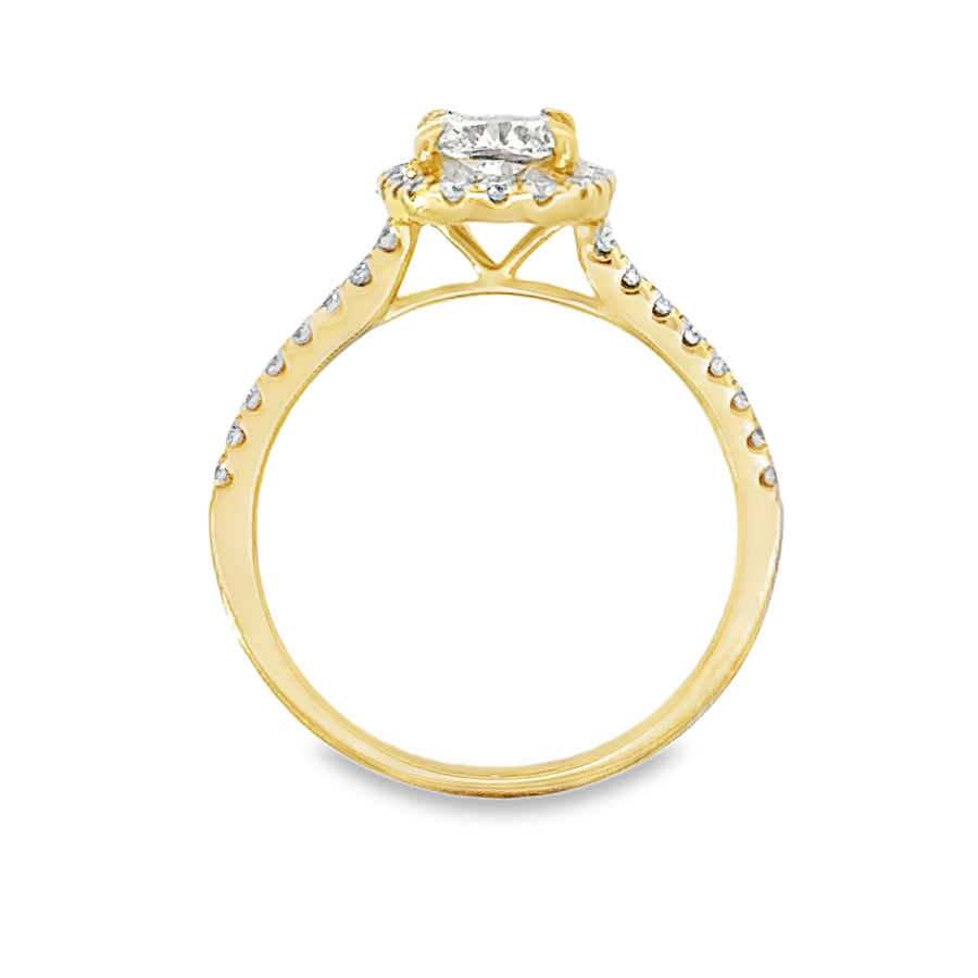 18K Yellow Gold Natural Diamond Halo Engagement Ring (1.34ct)