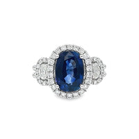 18kt White Gold Oval Natural Sapphire and Oval Natural Diamonds Ring (4.27ct)