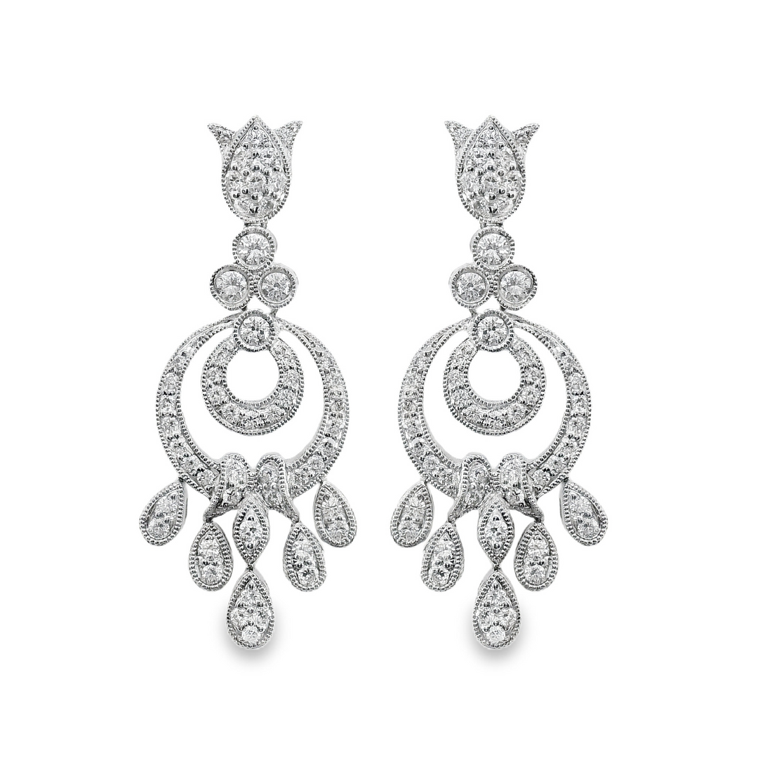 18kt White Gold Natural Diamonds Chandelier Drop Earrings (1.10ct)