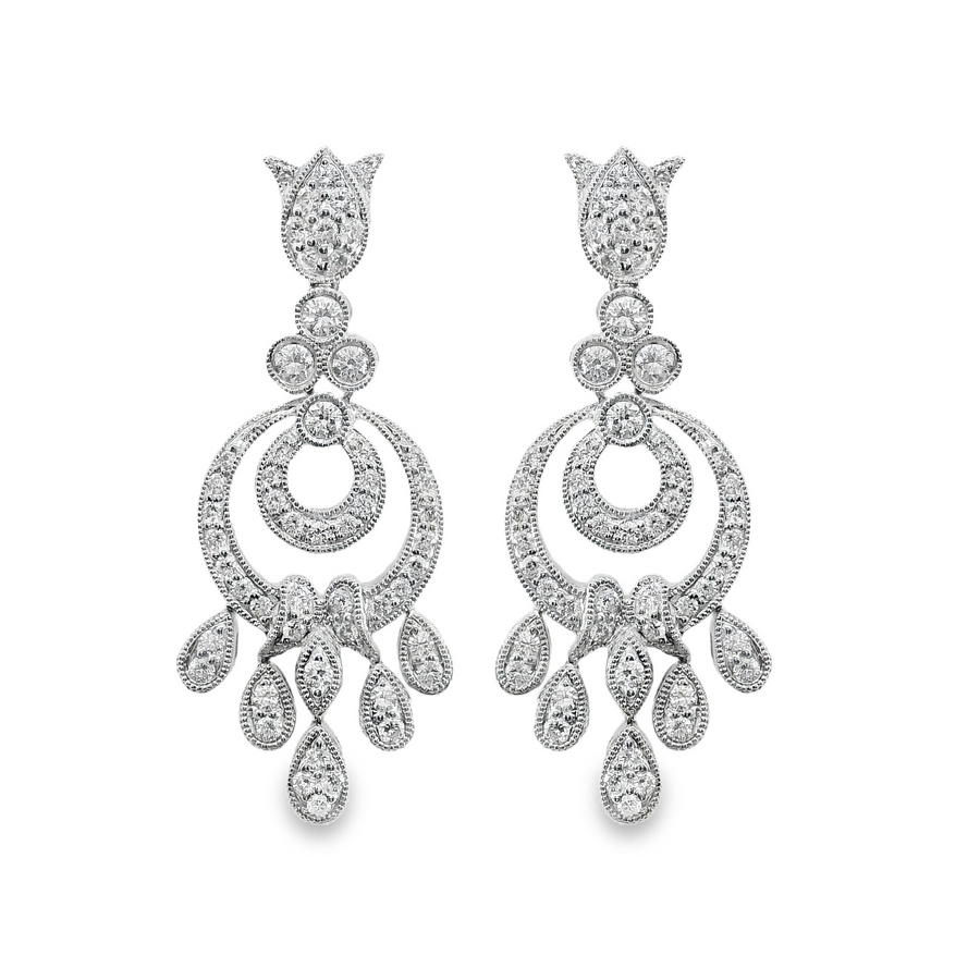 18kt White Gold Natural Diamonds Chandelier Drop Earrings (1.10ct)