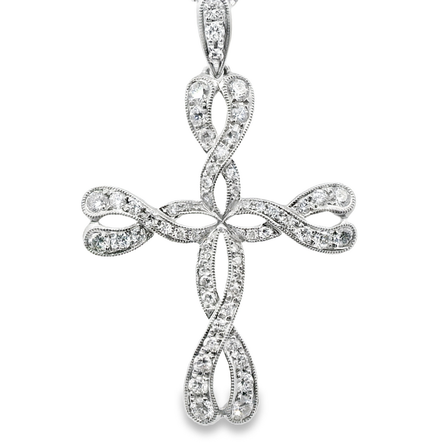 18kt White Gold Natural Diamond Cross Pendant (0.94ct)
