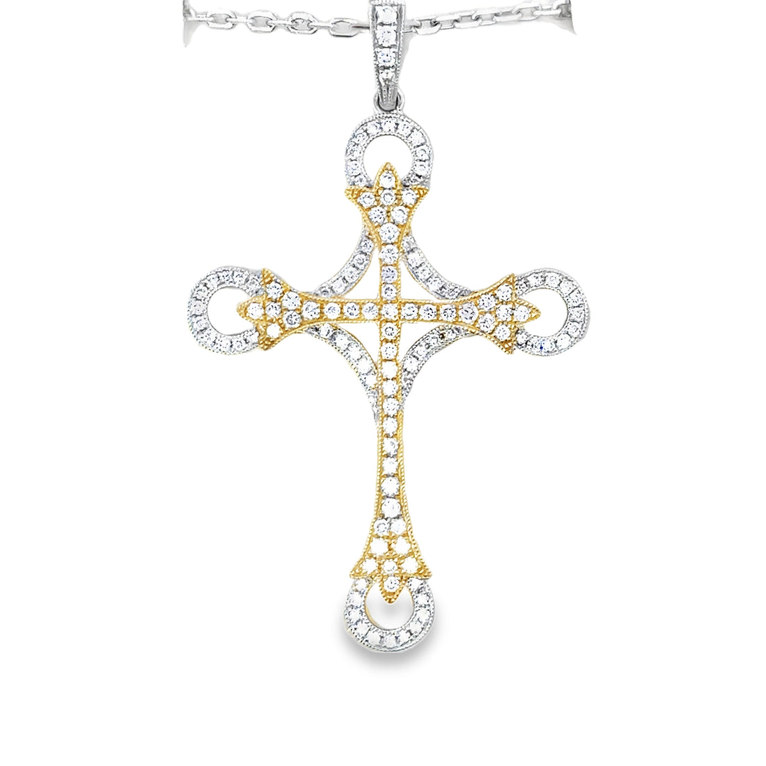 18kt Tu-Tone Gold Natural Diamond Cross Pendant (0.69ct)