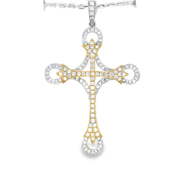 18kt Tu-Tone Gold Natural Diamond Cross Pendant (0.69ct)