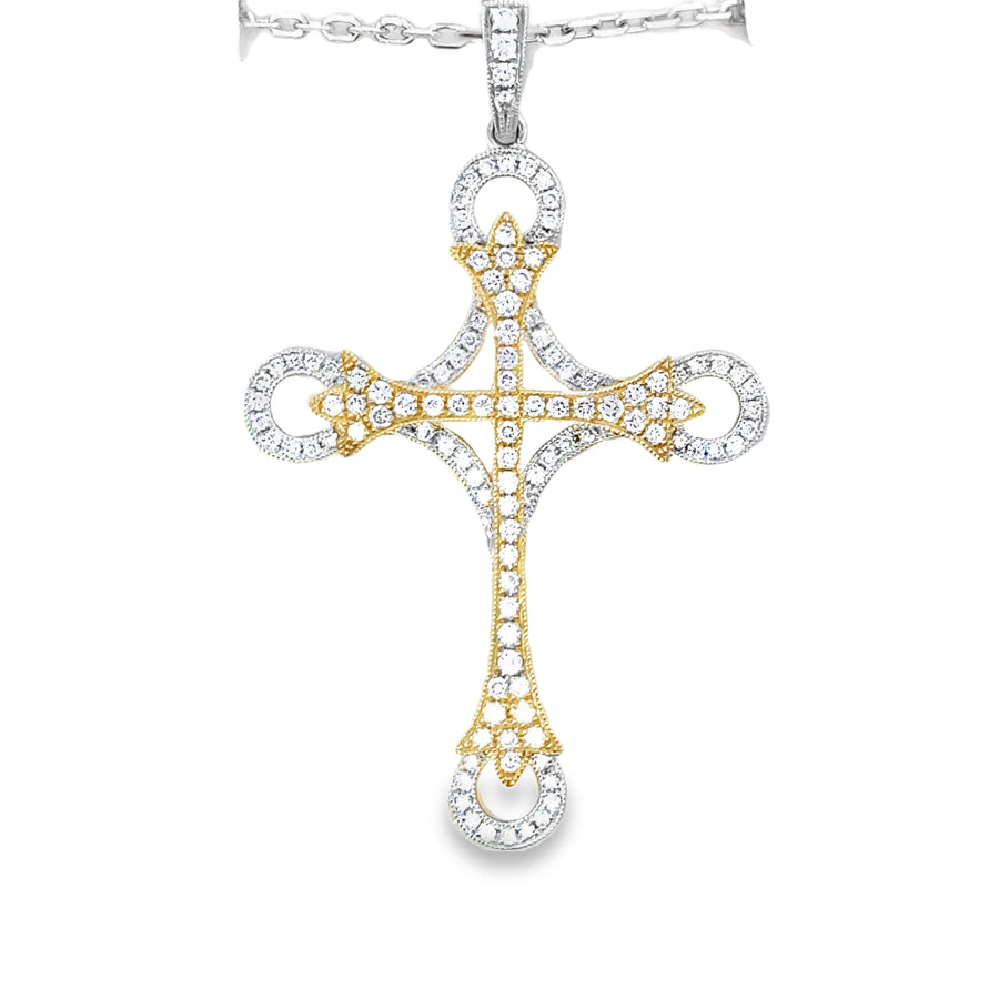 18kt Tu-Tone Gold Natural Diamond Cross Pendant (0.69ct)