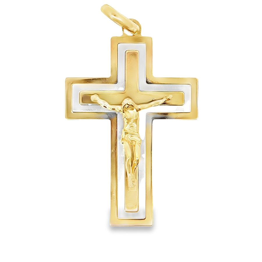 18K Two-Tone Italian Made Crucifix Pendant (12.1g)