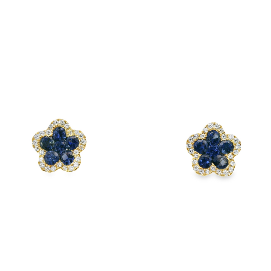 18kt Yellow Gold Diamonds And Sapphires Earrings