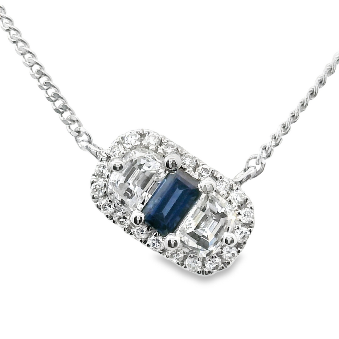 18kt White Gold Natural Sapphire And Natural Diamonds Pendant (0.34ct)