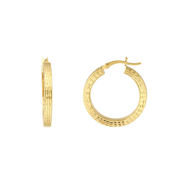 14kt Yellow Gold 3x25mm Square Diamond Cut Hoop Earrings (2.34g)