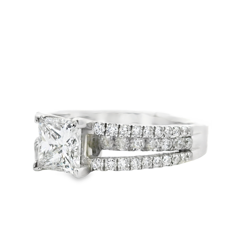 18kt White Gold Natural Princess Cut Diamond Split Shank Engagement Ring (1.69ct)
