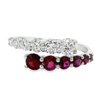 18kt White Gold Natural Round Rubies and Natural Round Diamonds Ring (1.09ct)