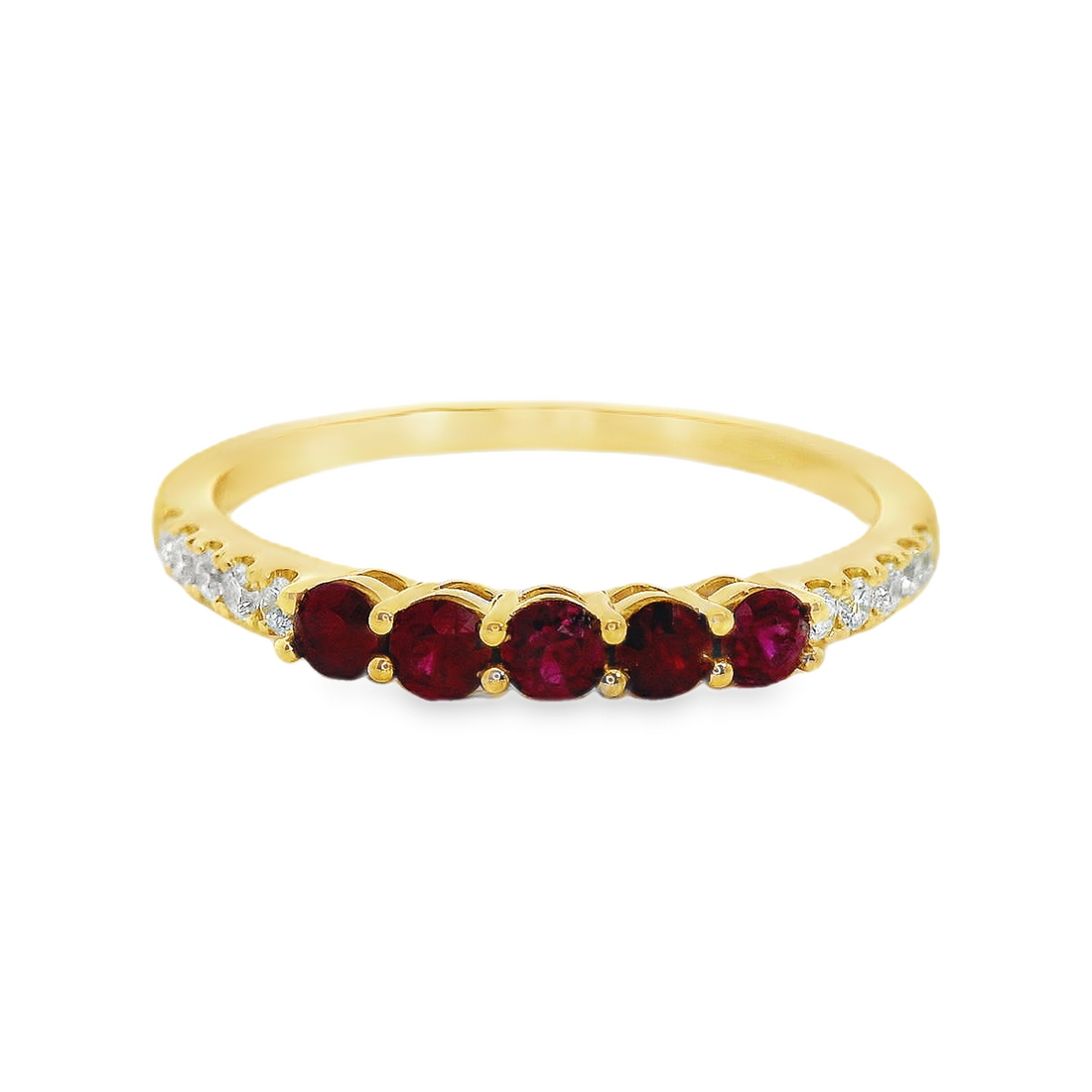 18kt Yellow Gold Natural Ruby and Natural Round Diamond Prong Set Ring (.44ct)