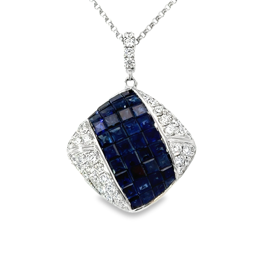 18kt White Gold Natural Sapphires And Natural Diamonds Pendant (3.41ct)