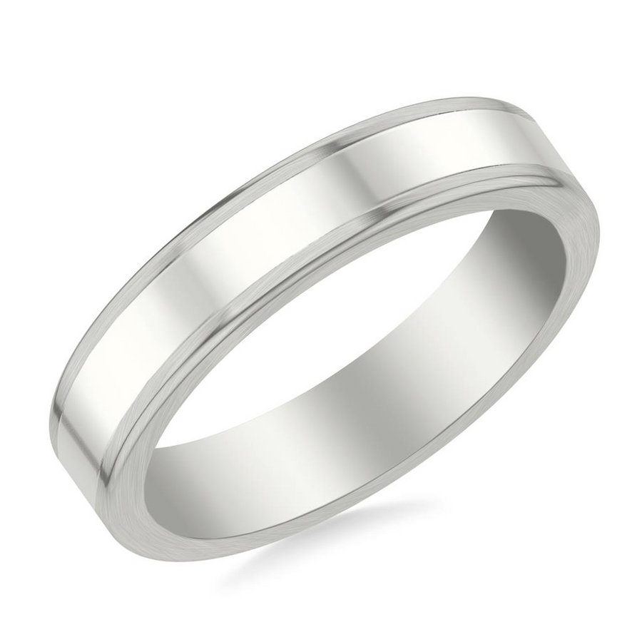Goldman 14kt White Gold 5mm Polished Center with Flat Round Edge Wedding Band
