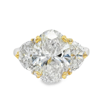 18kt Yellow Gold Lab-Grown Oval & Half-Moon Diamonds 3-Stone Engagement Ring (4.09ct)