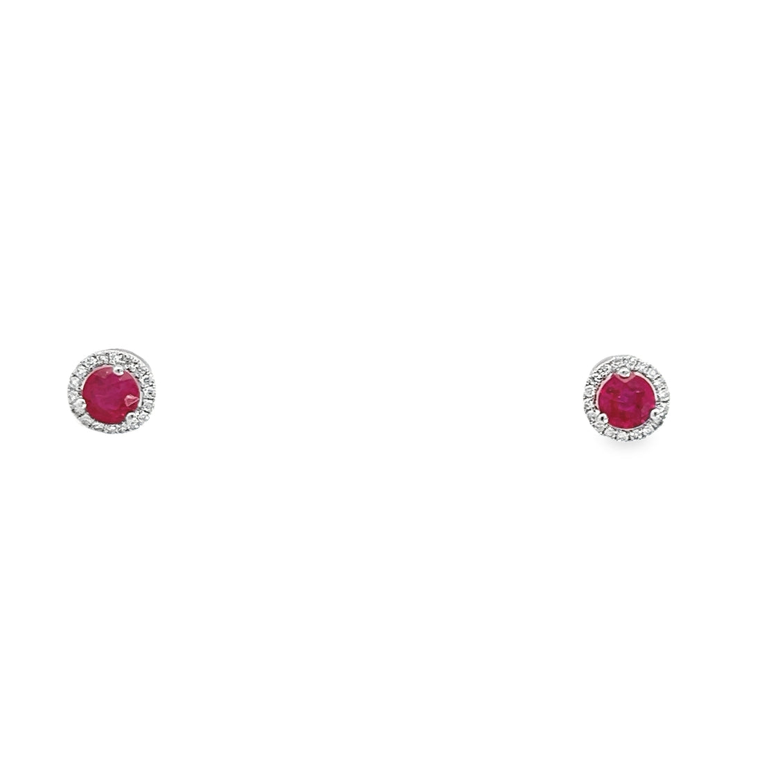 18K White Gold Natural Round Ruby (.57ct) and Natural Round Diamond Earrings (.09ct)