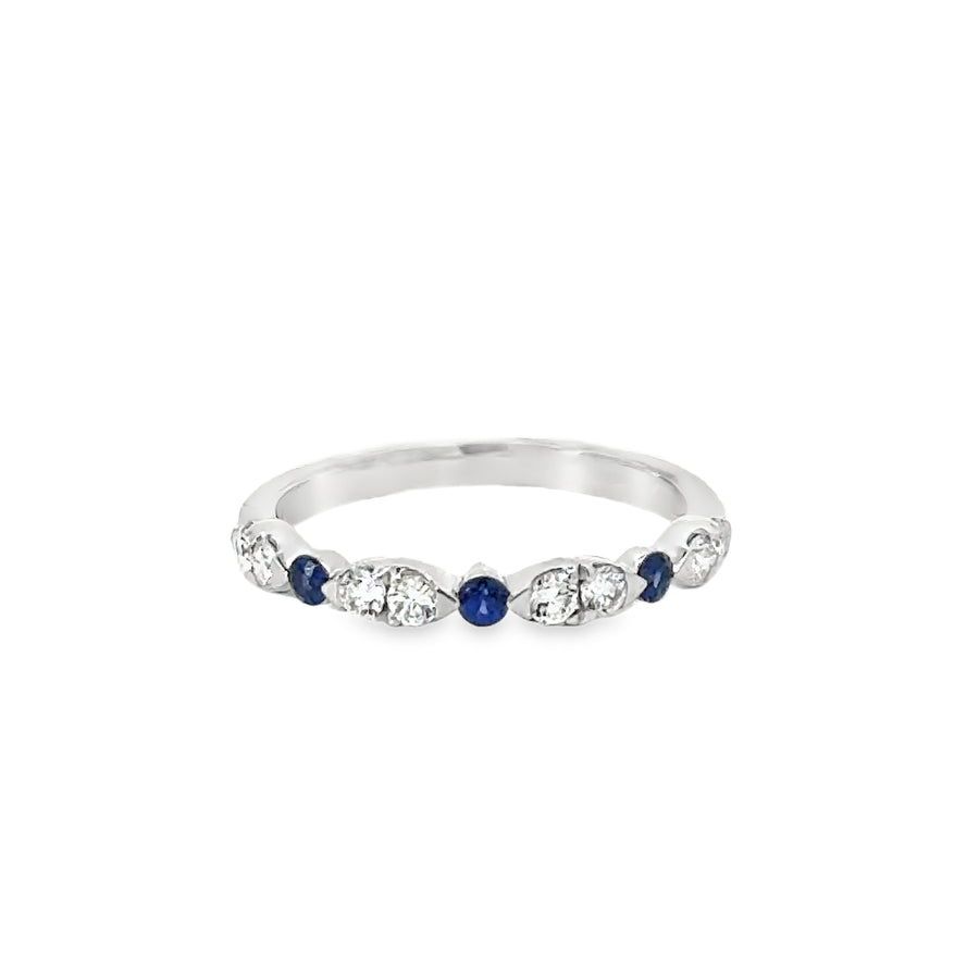 18kt White Gold Round Natural Diamonds and Round Natural Sapphires Ring (0.47ct)