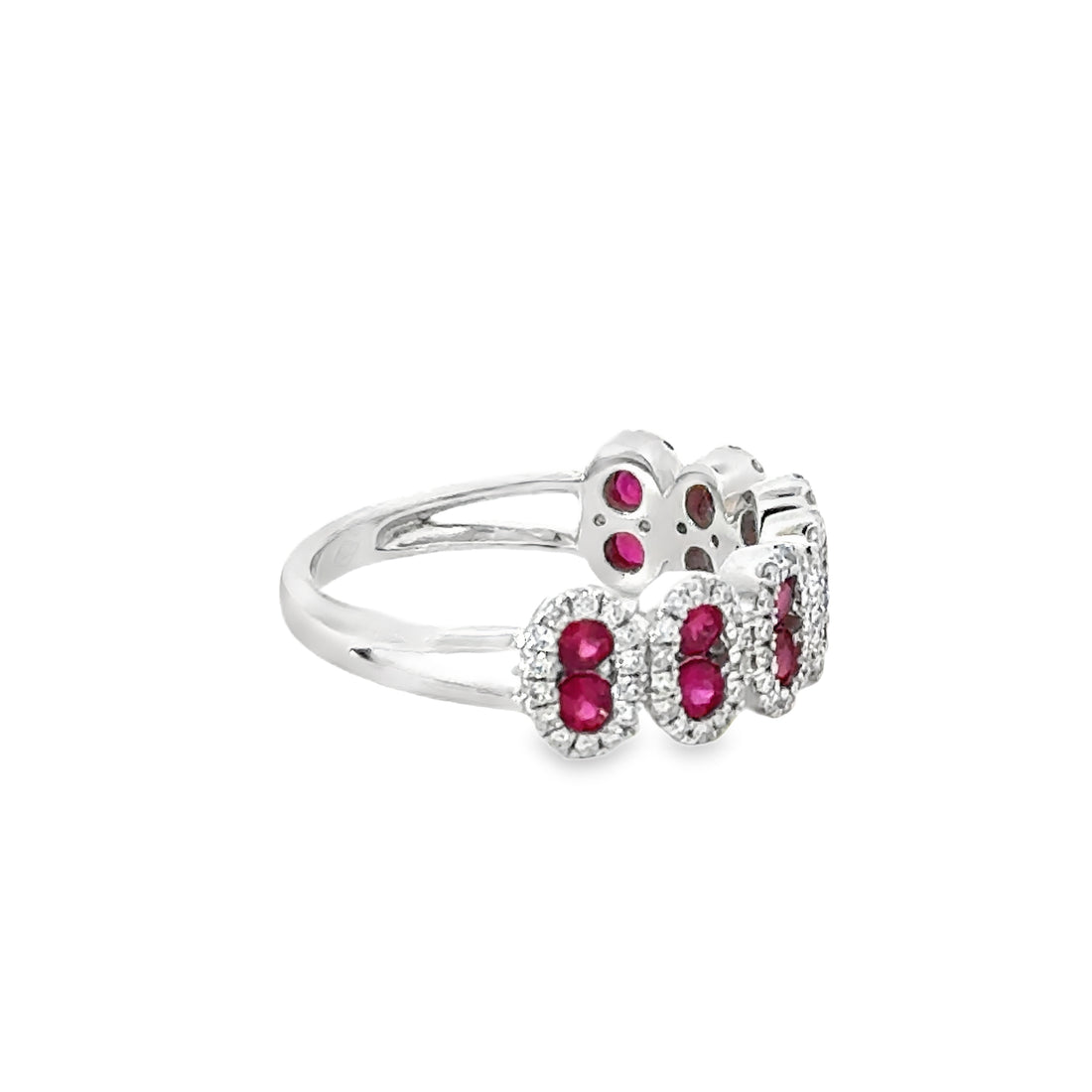 18kt White Gold Round Natural Rubies and Round Natural Diamonds Ring (1.16ct)