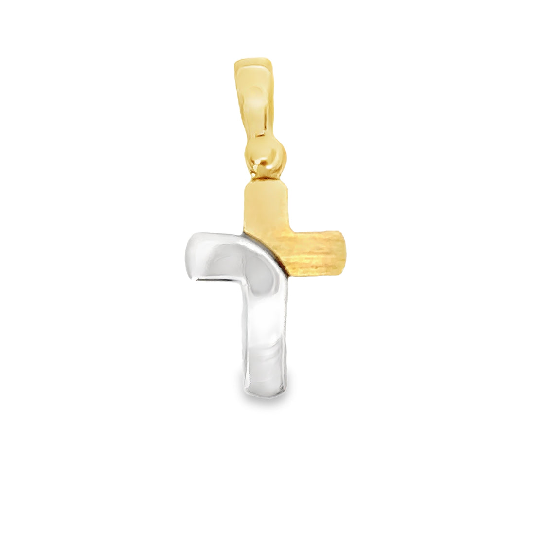 18K Two-Tone Gold Italian Made Cross Pendant (1.93g)