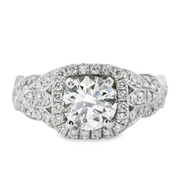 18kt White Gold Natural Round Brilliant Diamond Halo Engagement Ring (1.58ct)