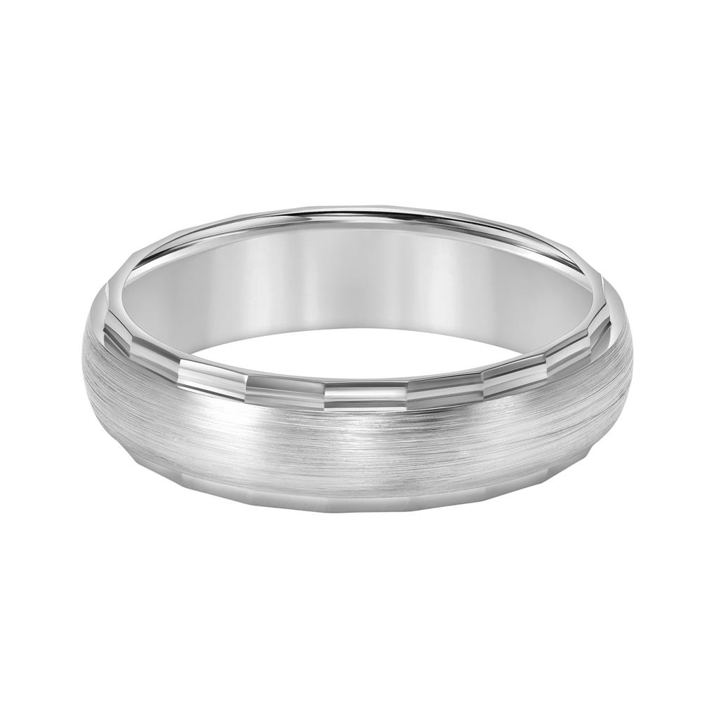 Goldman 14kt White Gold 6mm Low Dome Brushed Finish Faceted Edge Wedding Band