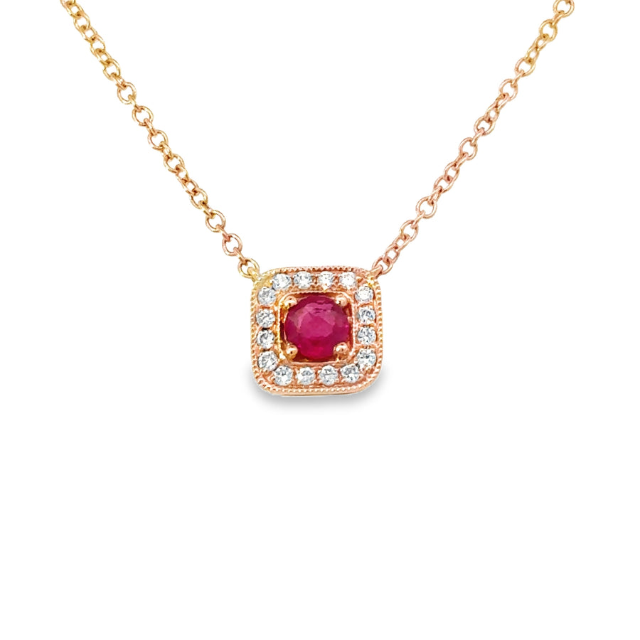 18kt Rosé Gold Natural Ruby And Natural Diamonds Pendant (0.44ct)