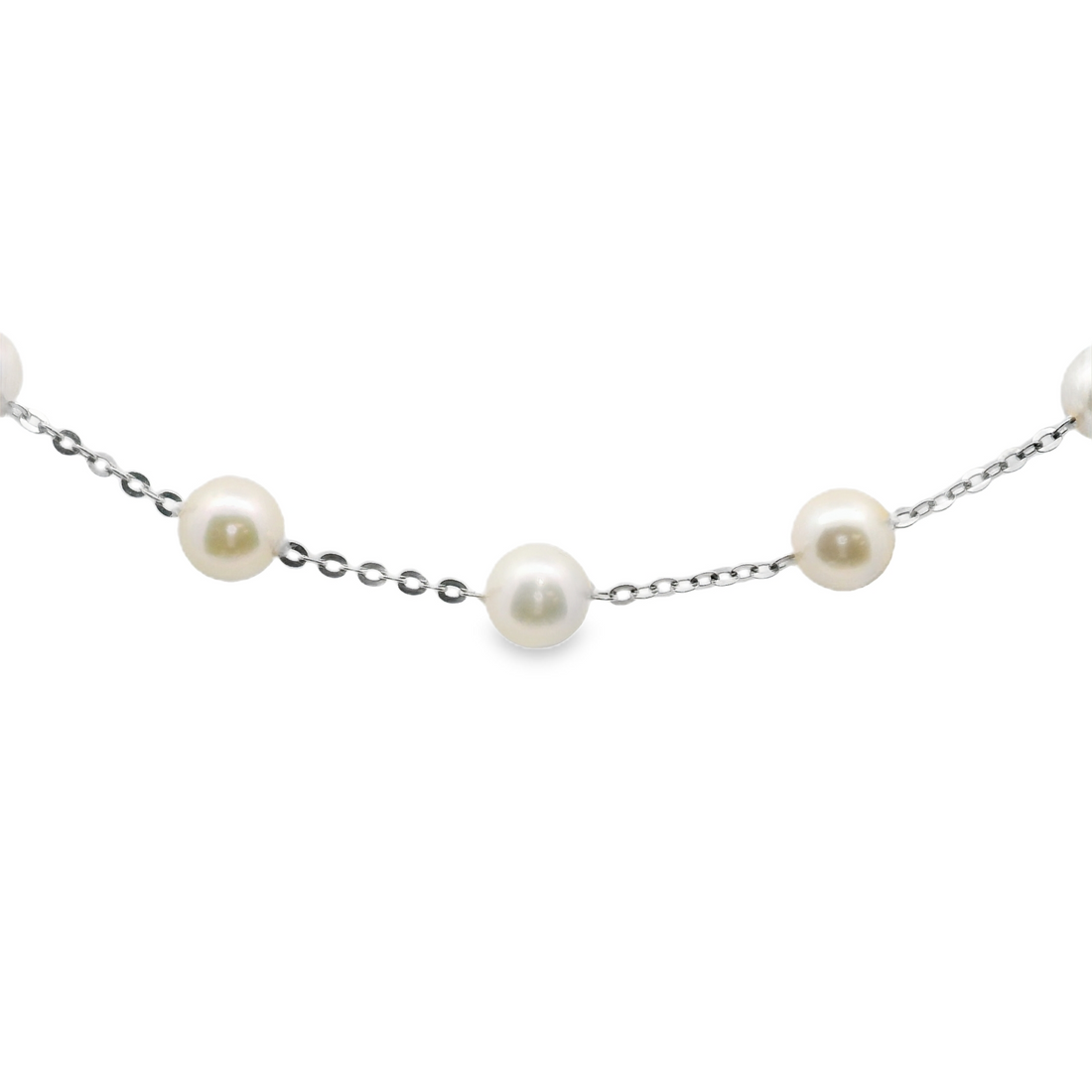 14kt White Gold 7" Tin Cup Pearl Bracelet