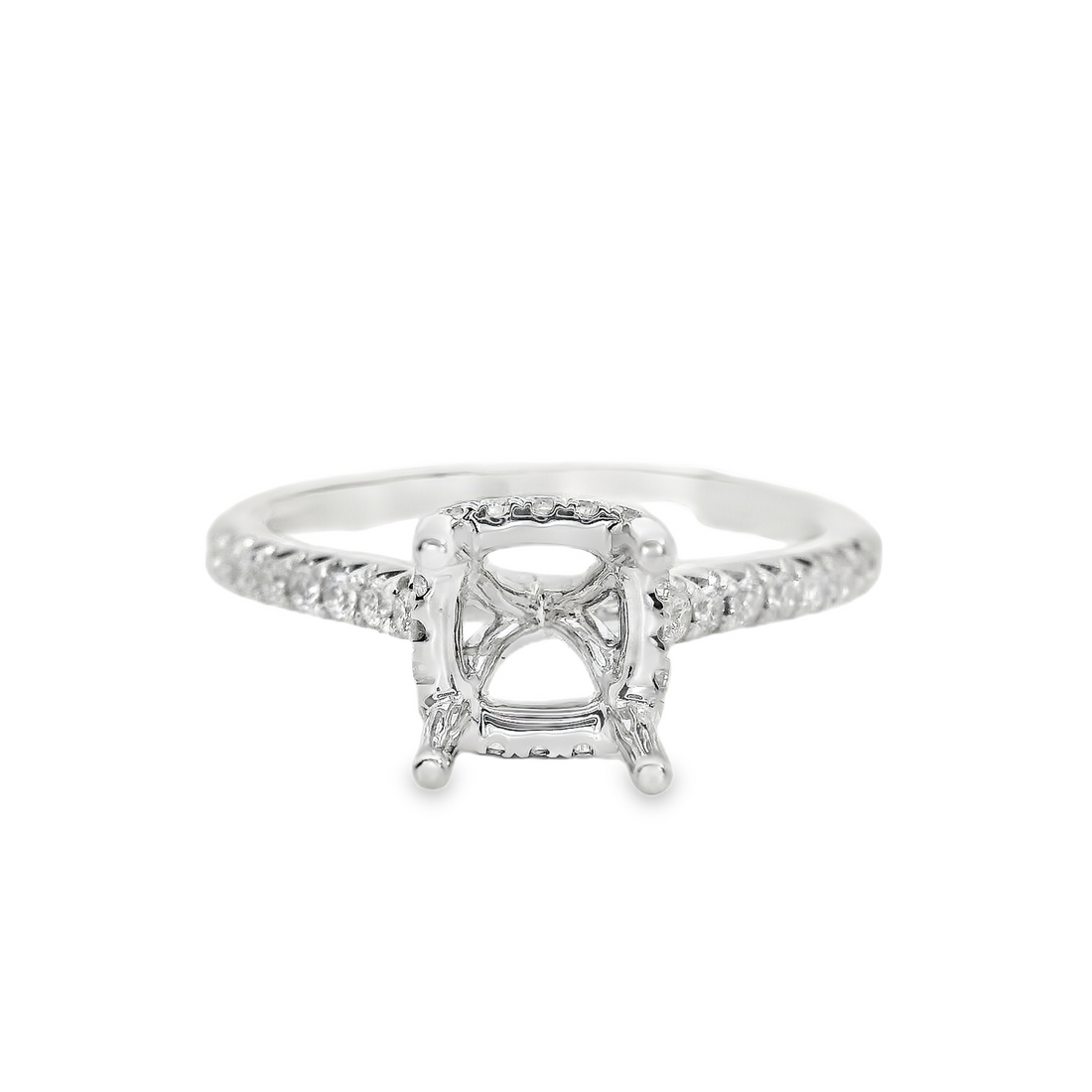18kt White Gold Full-Cut Diamond Hidden Halo Semi-Mount Ring (.26ct)