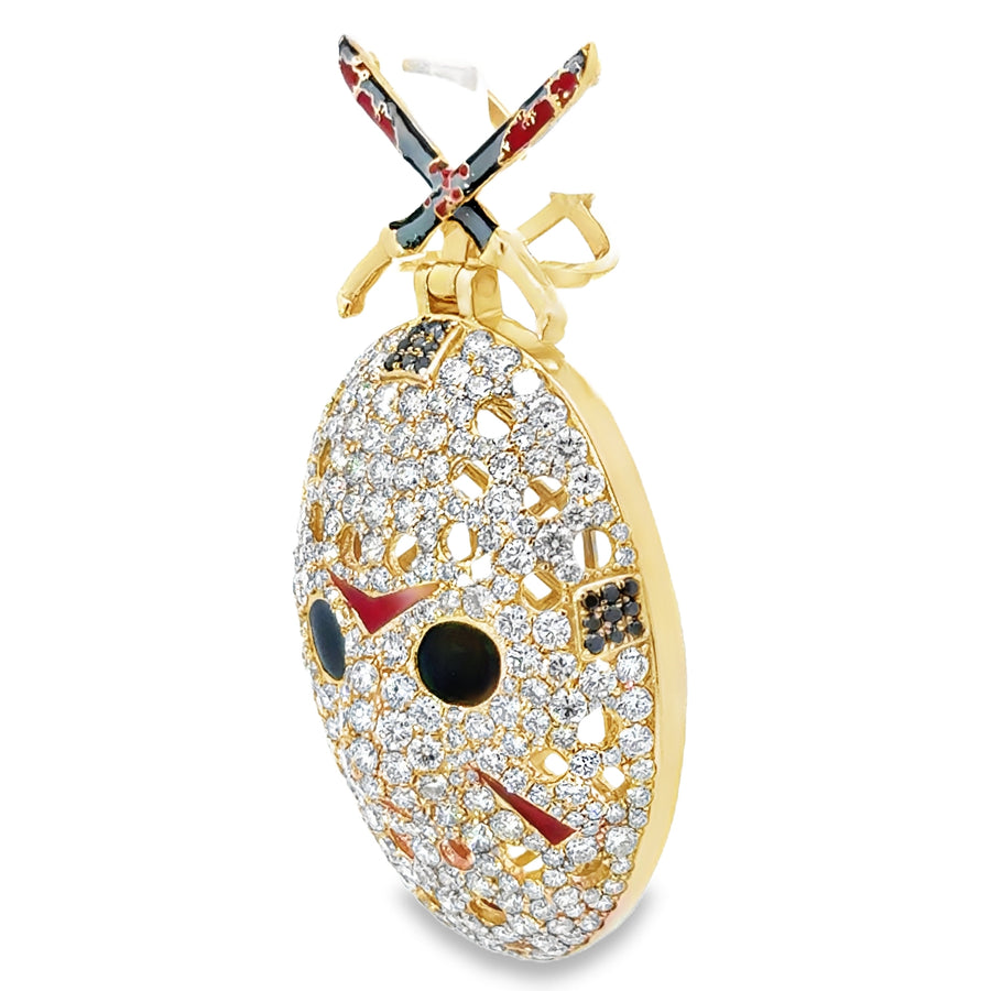 14K Yellow Gold and Natural Diamond "Jason" Hockey Mask Pendant (9.46ct)