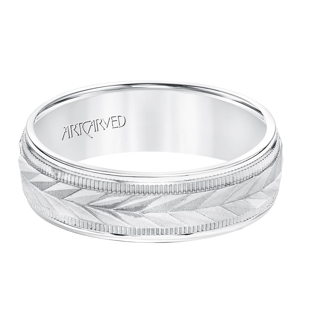 Artcarved 14kt White Gold 6.5mm Classic Wheat Motif and Coin Edge Comfort Fit Wedding Band