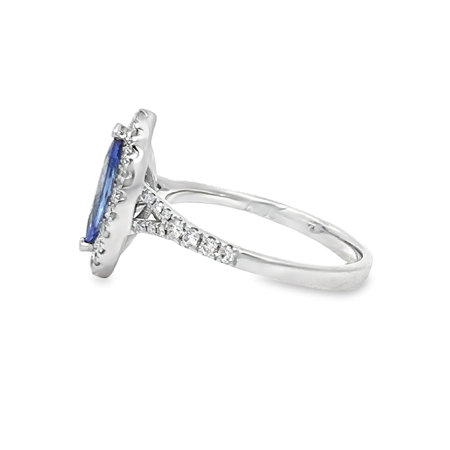 18kt White Gold Marquise Natural Tanzanite and Round Natural Diamonds Ring (1.4ct)