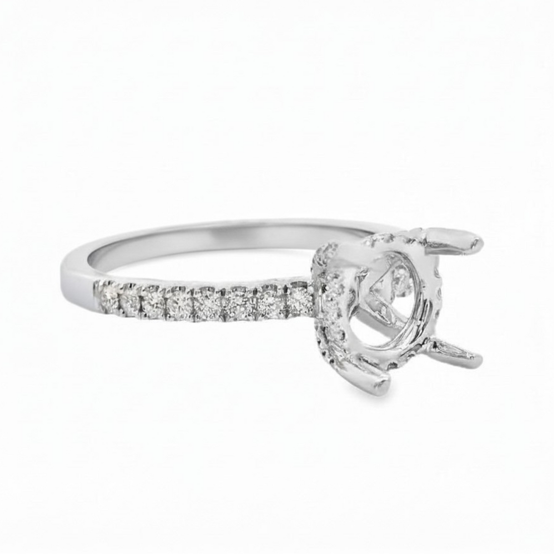 18kt White Gold Full-Cut Diamond Hidden Halo Semi-Mount Ring (.24ct)
